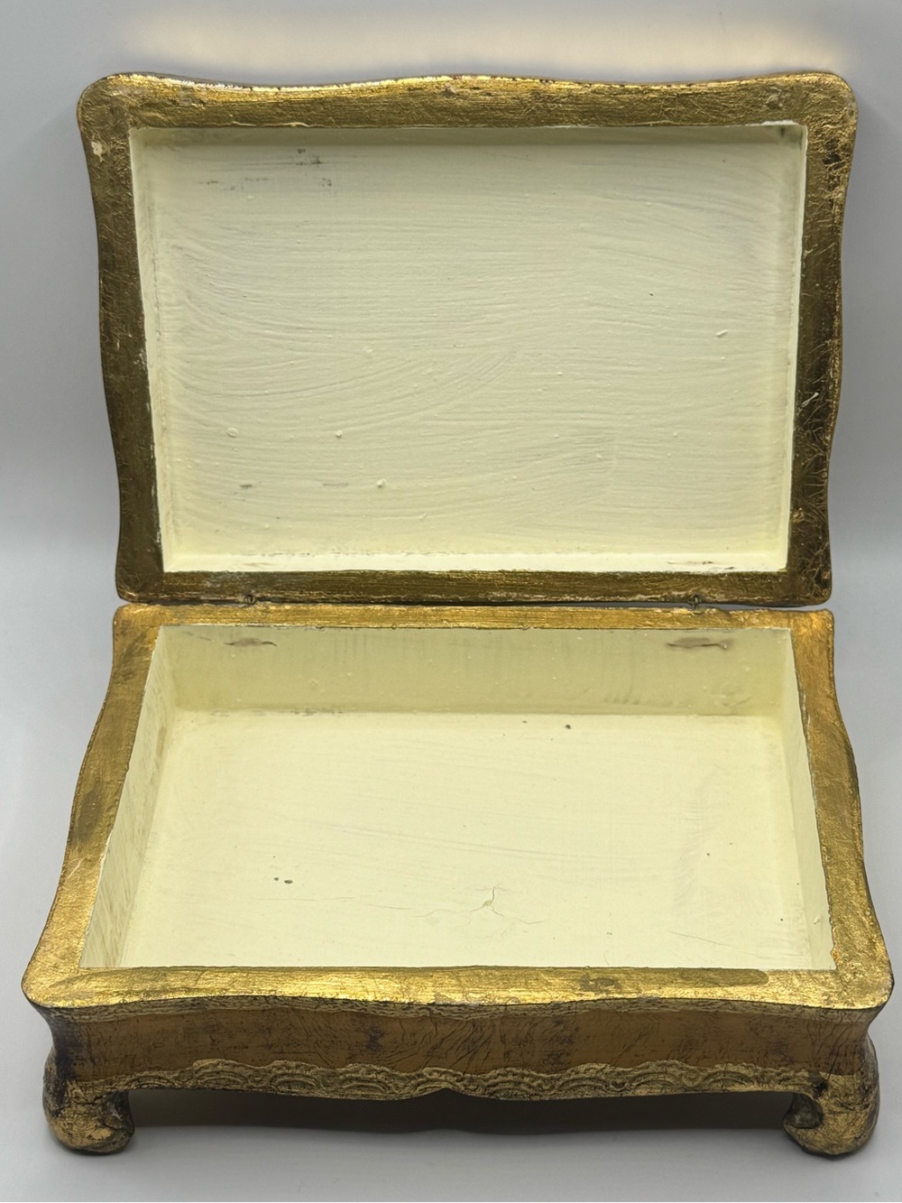 Vintage Florentine Gold Gilt Wood Jewelry Box w/Floral Design Florentia Italy - Picture 3 of 12